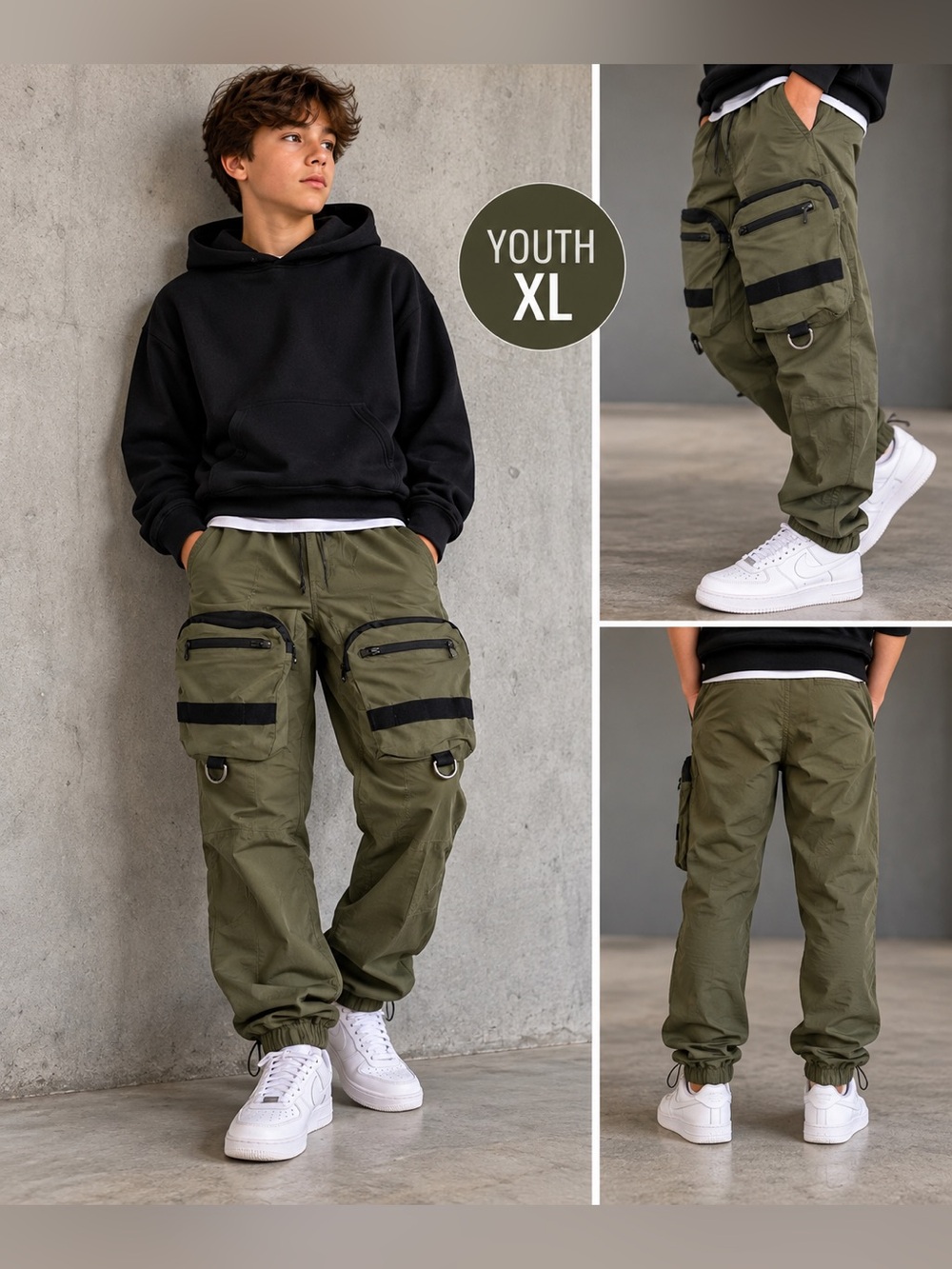 American Stitch | Youth XL | Olive Green | Cargo Jogger Pants | Y2K | Streetwear